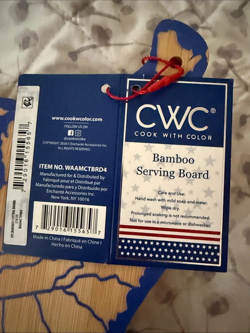 USA Shaped Bamboo Cutting/Serving Board with Blue Accent